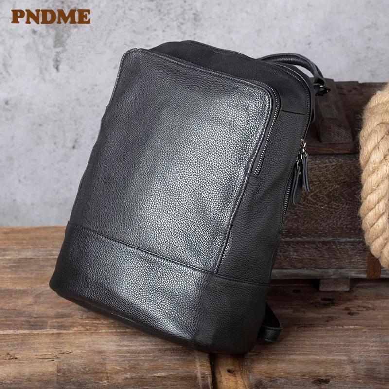 Модный простой мужской женский черный рюкзак из натуральной кожи, повседневная сумка для ноутбука из мягкой натуральной воловьей кожи, дорожная женская роскошная сумка для книг