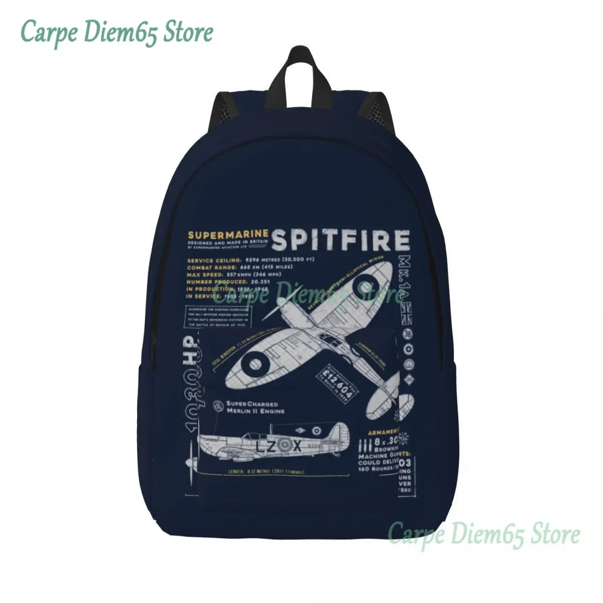Рюкзак для ноутбука Supermarine Spitfire для Мужчин и женщин, базовая сумка для книг для колледжа, школы, пилота истребителя, Самолета, Сумки для самолетов