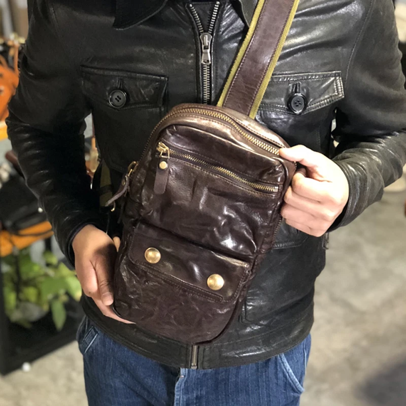 AETOO Новая мужская нагрудная сумка из воловьей кожи в сложенном виде в стиле ретро, первый слой, многофункциональная сумка-мессенджер, повседневный мужской модный рюкзак