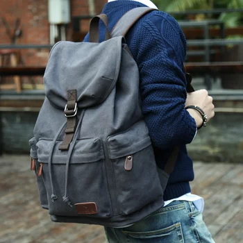 Мужской рюкзак холщовый деловой винтажный компьютерный ноутбук Mochilas на шнурке Большой емкости для студенческой молодежи  5