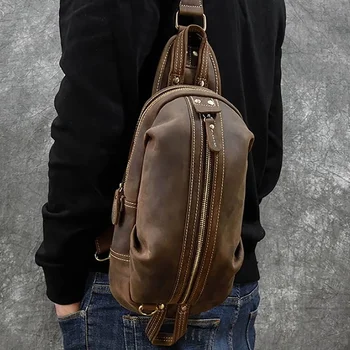 Высококачественная маленькая нагрудная сумка для мужчин, рюкзак на одно плечо, винтажный модный стиль, 2024, хит продаж  5