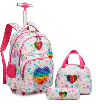 Детский 3 шт. школьный ранец на колесиках, школьная сумка-тележка с сумкой для ланча, школьный рюкзак на колесиках, рюкзак на колесиках для девочек  5