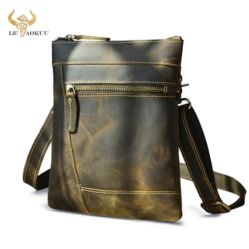 Толстая мужская модная школьная сумка-мессенджер из кожи Crazy Horse, Дизайнерский ранец-книжка, сумка через плечо, 9-дюймовый чехол для планшета, мужская 7001  5