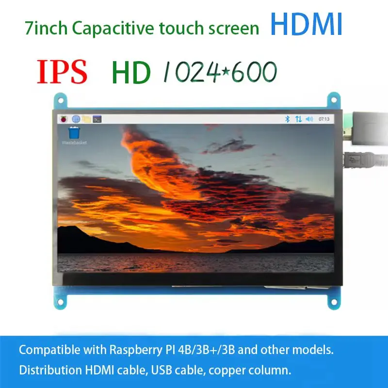 Сенсорный монитор Raspberry Pi 7-дюймовый HDMI-дисплей 1024x600, Совместимый с AIDA Ras Pi 4 3B + 3B 2B BB Black Banana Pi