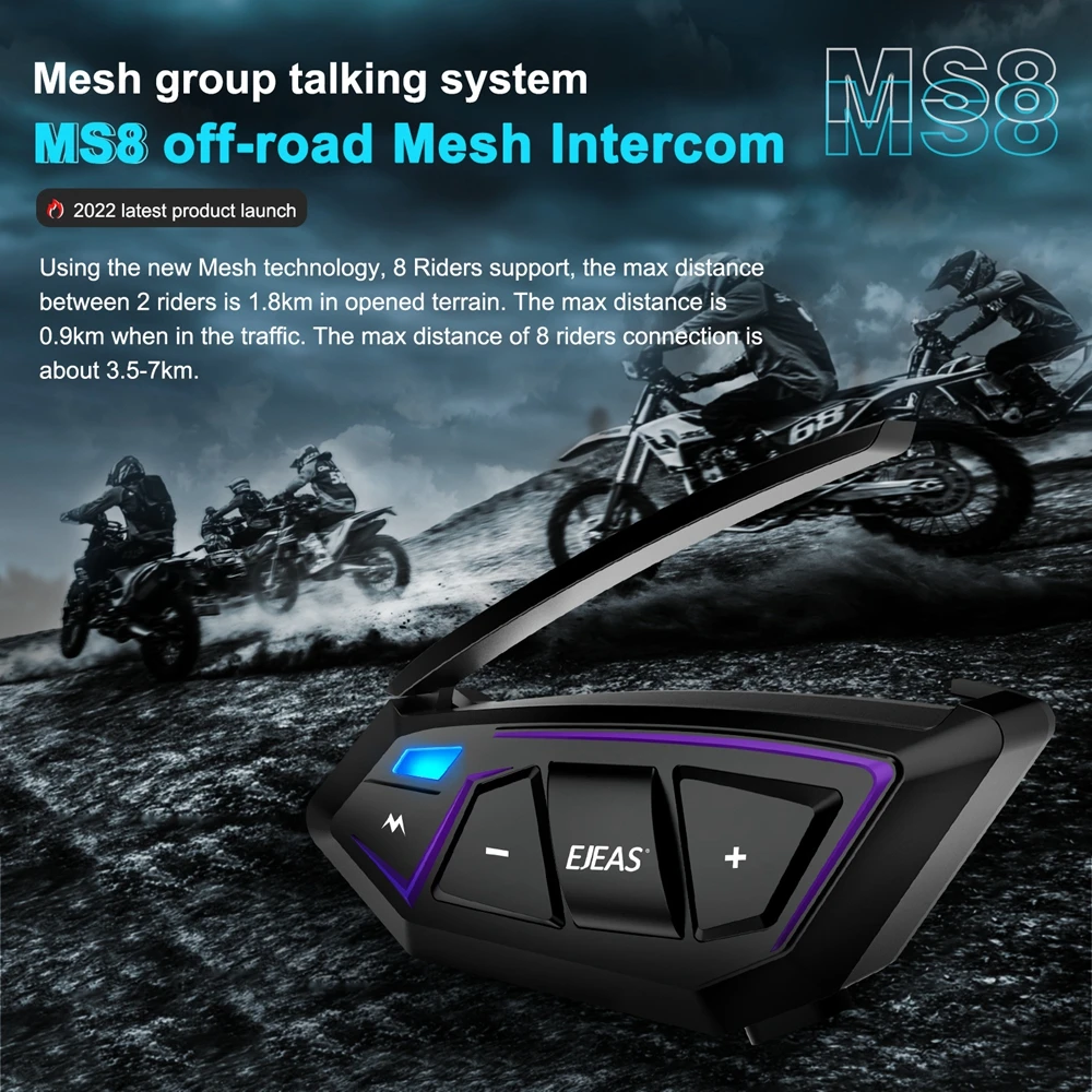 MS8 BT 5.1 Мотоциклетный шлем домофон Беспроводная Bluetooth-гарнитура Переговорное устройство Новейшая сетчатая технология 8 Райдеров