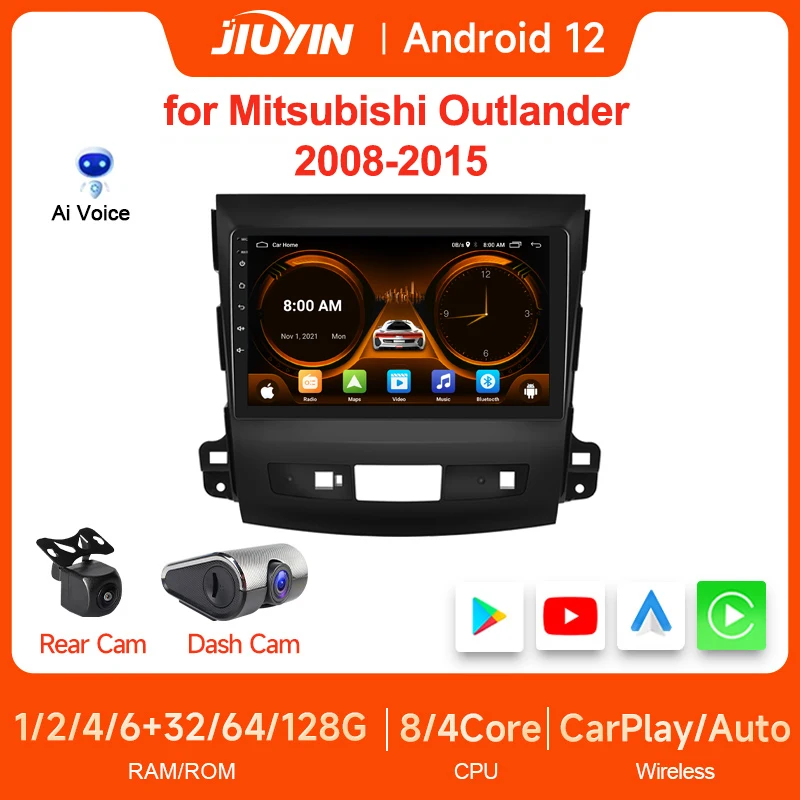 JIUYIN 2 Din 9 Дюймов Android 12 Автомобильный Стерео Радио Carplay Центральный Мультимедийный Плеер Авторадио для Mitsubishi Outlander 2008-2015