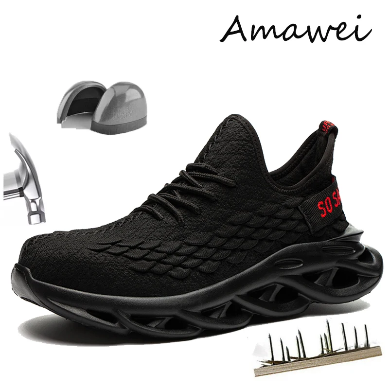 Мужские Строительные кроссовки Amawei, Неразрушаемая Защитная обувь, Легкие рабочие ботинки со стальным носком, Botas De Trabajo Para Hombre