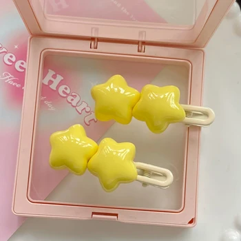 Японские простые заколки для волос с двумя пластиковыми желтыми звездочками для девочек, милая детская дизайнерская заколка Ins, модные аксессуары для волос  5