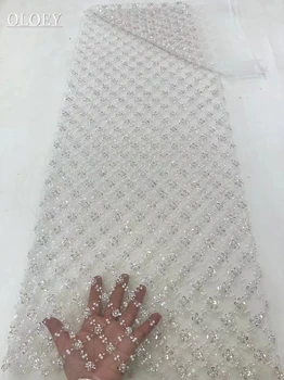 2023 Модная Элегантная Французская Кружевная Ткань С Вышивкой Бисером В Африканском Нигерийском Стиле С Блестками Для Свадебного Платья  5