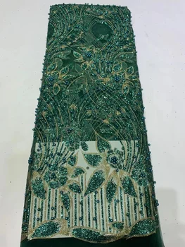 Африканская тяжелая кружевная ткань из бисера, Стразы, Французская кружевная ткань ручной работы с 3D вышивкой пайетками Для свадебного платья Невесты PL348-6  4