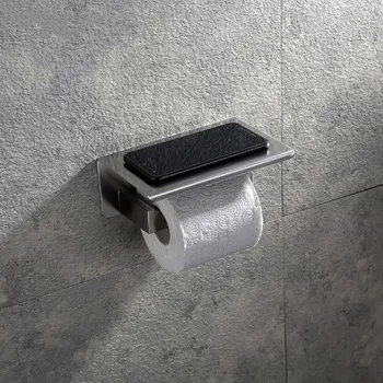 Держатель туалетной бумаги из матового никеля, держатель салфеток для ванной комнаты из нержавеющей стали SUS304 с полкой для хранения мобильного телефона  5