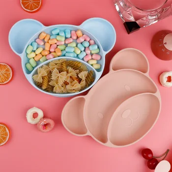 Силиконовая Детская посуда, тарелки для еды в форме медведя, Водонепроницаемая Тренировочная чаша, Детские Аксессуары  10
