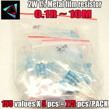775шт 2 Вт 1% 155 значений x5шт 0,1 R ~ 10 М 1% Металлический Пленочный Резистор Ассорти Комплект  0