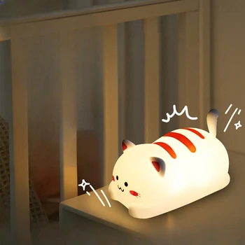Подарок на день рождения для спящих детей: Креативная настольная лампа Pat Cat для девочек, красочная силиконовая ночная лампа для спальни  5