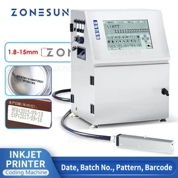 ZONESUN ZS-TIP15 Настольный Струйный Принтер Для Кодирования 15 мм QR-штрих-кода Дата истечения срока годности партии Серийный номер Логотип Сенсорный Экран  10