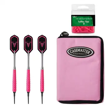 Наконечник Glo Soft 18gm розовый, нейлоновый чехол Select розового цвета и наконечники Tufflex Tips III 2BA- розовый 100 карат. Традиционный лук для вытачивания дротиков в коробке  5
