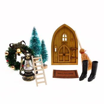9 шт., набор дверей для кукольного домика с эльфом, Рождественский декор, Поддельная масляная лампа, Мини-коврик для елки, игрушечный домик Феи, Миниатюрная модель сцены  5