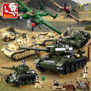 Военный танк Второй мировой войны, армейские войска, бронированный автомобиль, Наборы строительных блоков, модель вертолета, кирпичи, фигурки, развивающие игрушки для детей  10