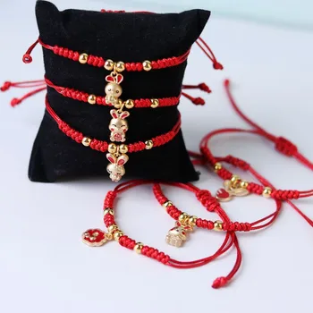 Модный милый браслет с зодиакальным кроликом, шарм, красная плетеная веревочная цепочка, браслеты ручной работы для женщин, девочек, Регулируемые ювелирные подарки  4