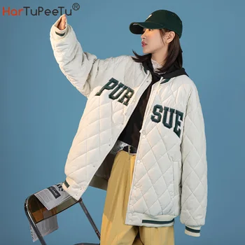 Зимняя стеганая куртка с вышивкой для девочек, длинное бейсбольное пальто в японском стиле, свободная студенческая боевая верхняя одежда с карманами  10