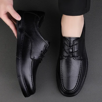 Новинка 2023 года; Мужская Повседневная обувь из натуральной кожи на Шнуровке в стиле Дерби; Мужская Классическая Черно-Серая Красивая Офисная Официальная Обувь Для Мужчин; Лидер Продаж  5