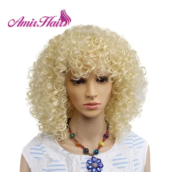 Амир Афро кудрявый Блондин, синтетические парики для афроамериканских женщин, волосы для косплея из термостойкого волокна средней длины  10