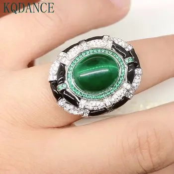 KQDANCE Большой зеленый камень, черная эмаль, Изумрудный Жемчуг, Бриллиантовое кольцо с драгоценными камнями, Коктейльное кольцо на палец, ювелирные изделия для женщин  5