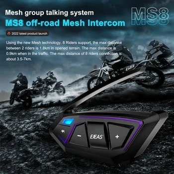 MS8 BT 5.1 Мотоциклетный шлем домофон Беспроводная Bluetooth-гарнитура Переговорное устройство Новейшая сетчатая технология 8 Райдеров  8