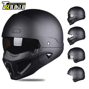 Мотоциклетный шлем Модульный мото-шлем Съемный полнолицевой шлем с половиной лица, открытое лицо, ретро-сертификация Capacete De Moto DOT  5