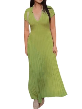 Женское Шикарное трикотажное облегающее платье в полоску без рукавов с разрезом по бокам - идеально подходит для летних клубов и уличной одежды  5