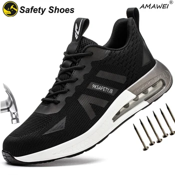 Мужская защитная обувь AMAWEI, Кроссовки со стальным носком, рабочие защитные ботинки с защитой от проколов, Мужская удобная рабочая обувь на воздушной подушке  5