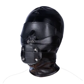 Сексуальная маска для косплея, фетиш, капюшон с маской на все лицо из искусственной кожи для взрослых Женщин, мужчин, игр на Хэллоуин, черные таинственные головные уборы  5