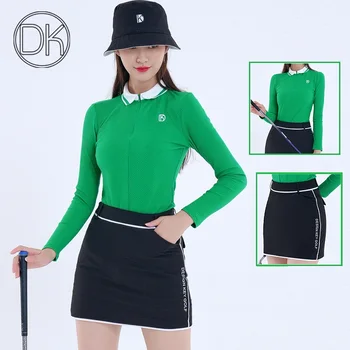 Dk Golf Женская футболка с длинными рукавами и воротником-молнией, Теннисные топы, Тонкие Юбки-карандаш, Женские Шорты для гольфа с А-образной подкладкой, Кюлоты, Спортивная одежда  5