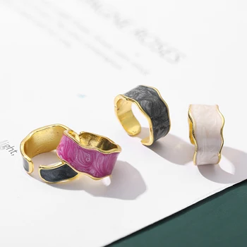 Новое модное кольцо с геометрическим кругом для женщин, Многоцветная Эмалевая Глазурь, Металлические Открытые кольца на палец, Свадебные украшения в Корейском стиле 2021  5