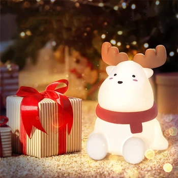 Милый ночник в виде лося, USB Перезаряжаемая настольная лампа с рождественским оленем, Прикроватная тумбочка для спальни, Настольная лампа для подарка ребенку на Новый год, День рождения  5