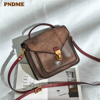 PNDME, модный винтажный женский замок из натуральной кожи, маленькая квадратная сумка, повседневная женская сумка-мессенджер из натуральной воловьей кожи  10