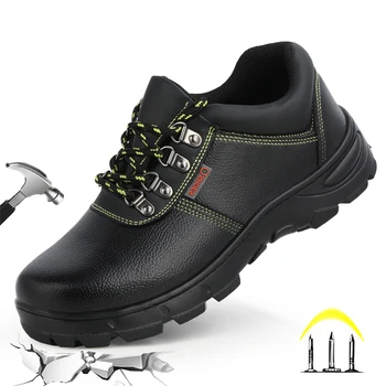 Водонепроницаемая мужская защитная обувь из кожи Dian Sen с защитой от ударов и проколов; Hombre; Черные ботинки на платформе  5