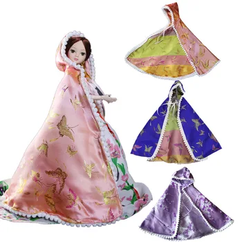 Цельнокроеное платье-плащ для куклы 30 см, плащ в китайском стиле, Шаль с вышитыми цветами, 11,5 Дюймовое кукольное пальто, Одежда, Аксессуары  5
