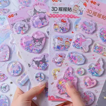 Каваи Санрио Куроми 3D Встряхивающие Наклейки Мультфильм Cinnamoroll My Melody Hello Kitty Водные Наклейки Студенческие Украшения Детские Подарки  10