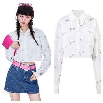 Японская Милая Горячая Рубашка Барби в Стиле Колледжа с короткой Талией и Длинным Рукавом, Белая Рубашка, Трендовые Топы для девочек, Модное Женское Пальто Y2K, Подарки  0