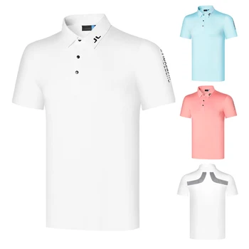 Летняя мужская футболка для гольфа с коротким рукавом, лацкан из тонкой дышащей ткани с бусинами, рубашка-поло для гольфа  4
