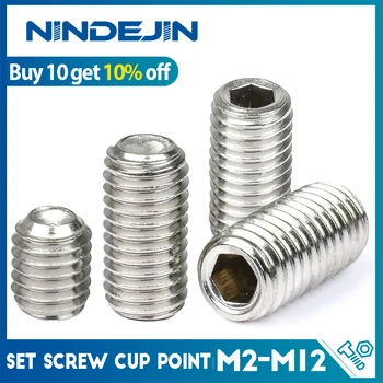 Установочный винт с шестигранной головкой NINDEJIN cup point из нержавеющей стали m2 m3 m4 m5 m6 m8 m10 безголовый винт с шестигранной головкой DIN916  5