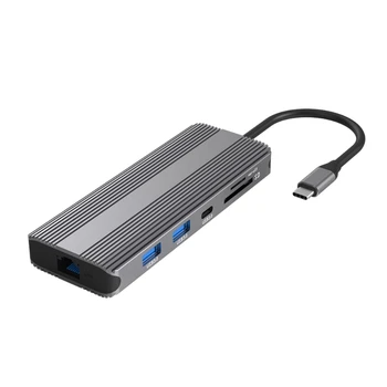 USB-концентратор 10 в 1 TypeC для подключения к HDMI2.1 HDMI2.0 HDTV Rj45 1000M PD100W TF-ридер  5