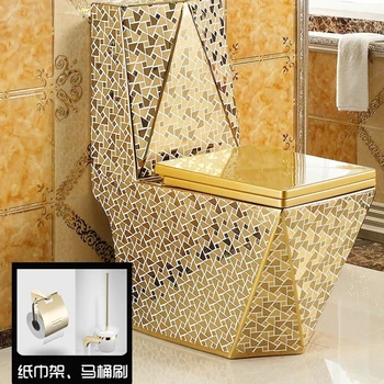 Бытовой Сливной золотой сифон для унитаза, экономящий воду, туалет в европейском стиле, цветной керамический Квадратный бриллиантовый унитаз  5