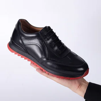 Мужская повседневная обувь из натуральной кожи на красной подошве, роскошная черная мужская обувь ручной работы, Удобная уличная обувь для свиданий большого размера  5
