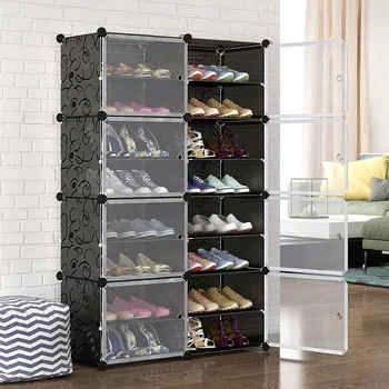 Бытовой обувной шкаф, Пылезащитная стойка для обуви, Экономичный собранный пластиковый шкафчик, многослойный компактный шкаф для хранения артефактов  10
