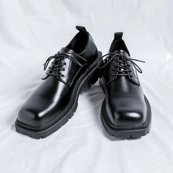 Мужская повседневная обувь, Деловая официальная обувь, японская обувь на толстой подошве, Усиленная Рабочая Обувь с квадратным носком, мужская обувь  5