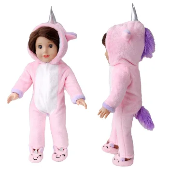 Кукольная Пижама, розовый плюшевый комплект с Единорогом, кукольная одежда для 18 дюймов и 43 см, куколка, игрушки своими руками для девочек, подарок  5