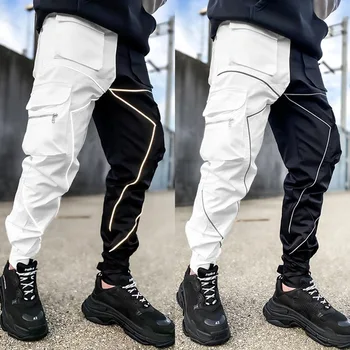 2023 Новый мужской светоотражающий комбинезон, повседневные брюки для бега в стиле хип-хоп, мужские уличные спортивные штаны с множеством карманов  10