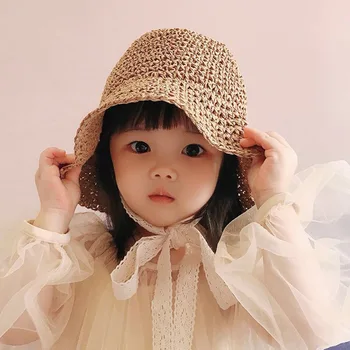 Весенне-летняя женская детская шляпа рыбака, кружевная соломенная шляпа, детская шляпа с козырьком от солнца  10
